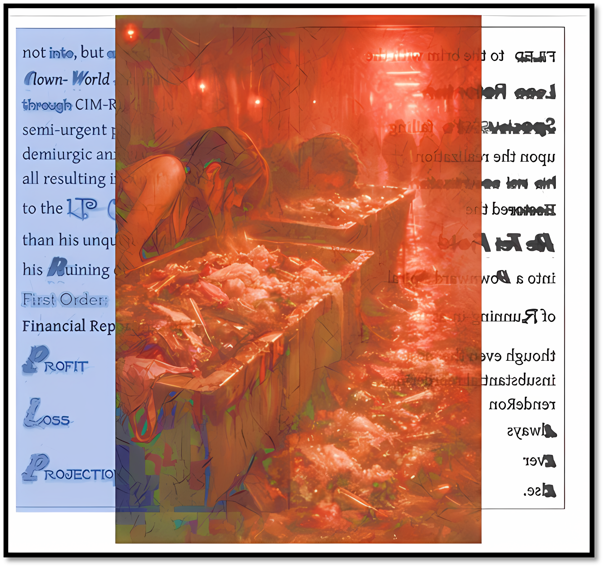 A red Feeding Troughs collage with mirrored type